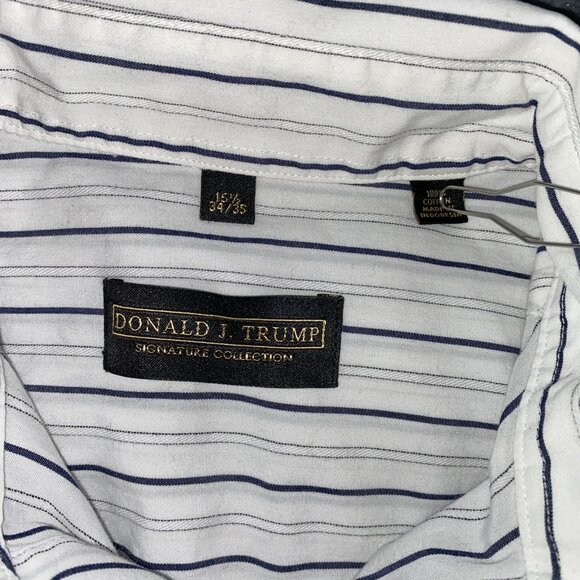 Donald Trump Sig Collection 15.5 34/35 White W/Blk Stripped Shirt French Cuff - Picture 7 of 8